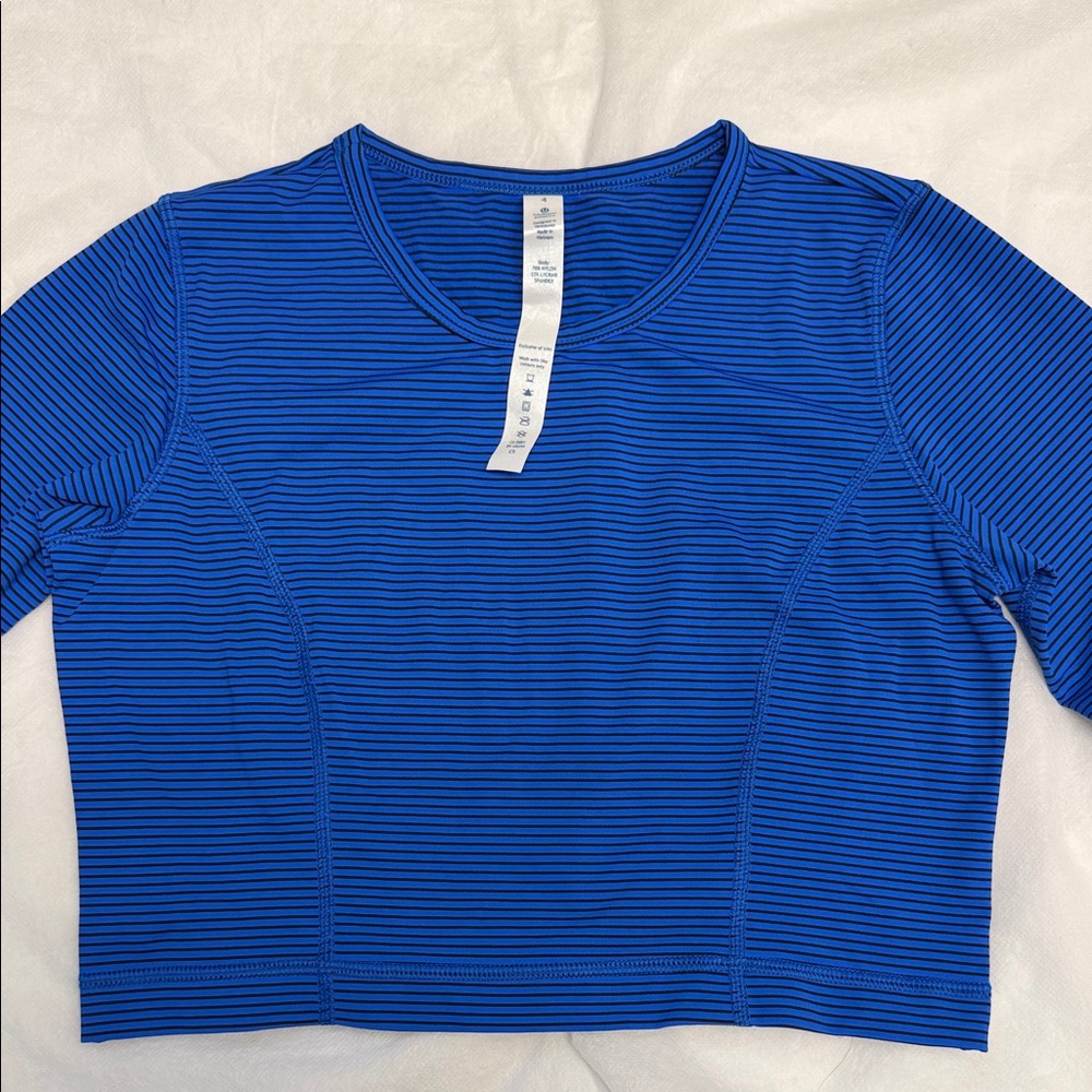 lululemon athletica Blue & Black Striped Crop Top